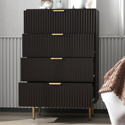 Modern 4 Drawer Dresser, Black with Gold Legs, Bedroom Chest, Black, Gold Storage Cabinets at Gallery Canada