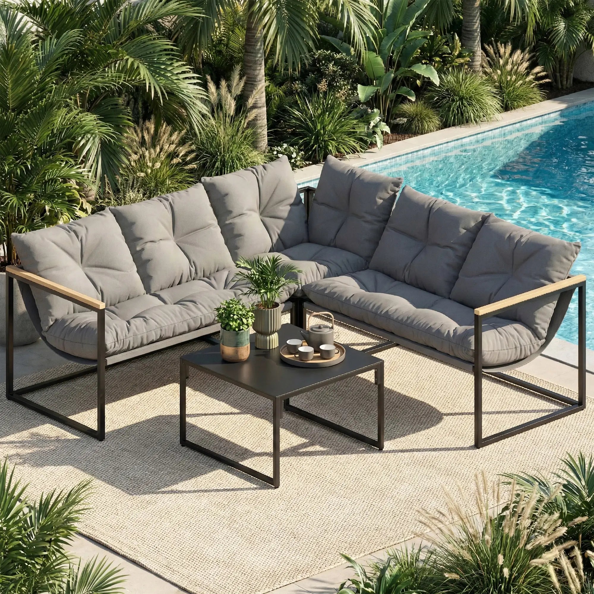 4 Piece Patio Furniture Set With Thick Cushions, Coffee Table, Grey Patio Furniture Sets at Gallery Canada