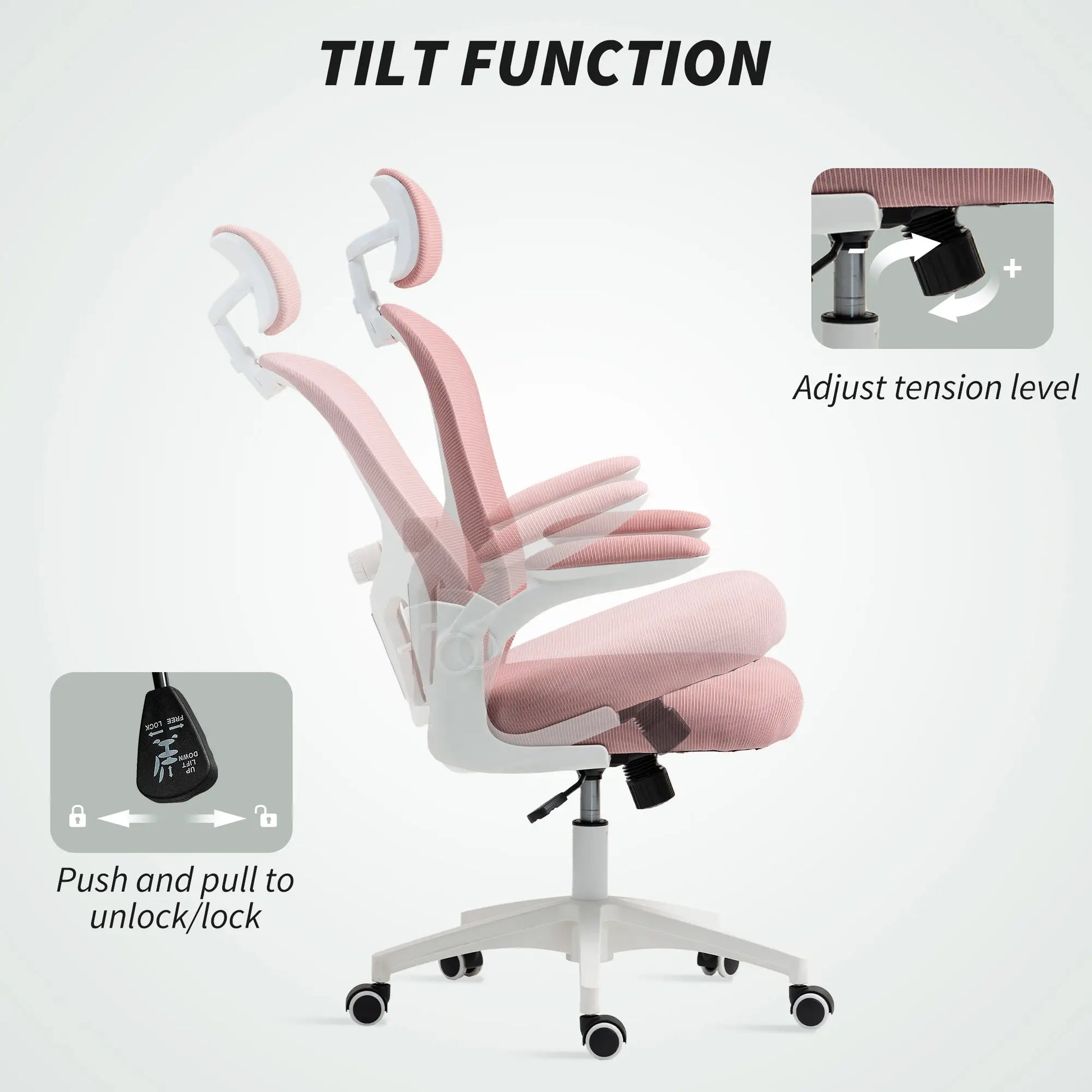 Mesh Office Chair, Adjustable Headrest, 4D Lumbar Support, Flip-Up Arm, Pink Office Chairs at Gallery Canada