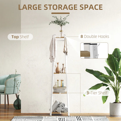 Clothes Rack with Storage, 8 Hooks, 3-Tier Shelf, Oak Clothing Storage at Gallery Canada