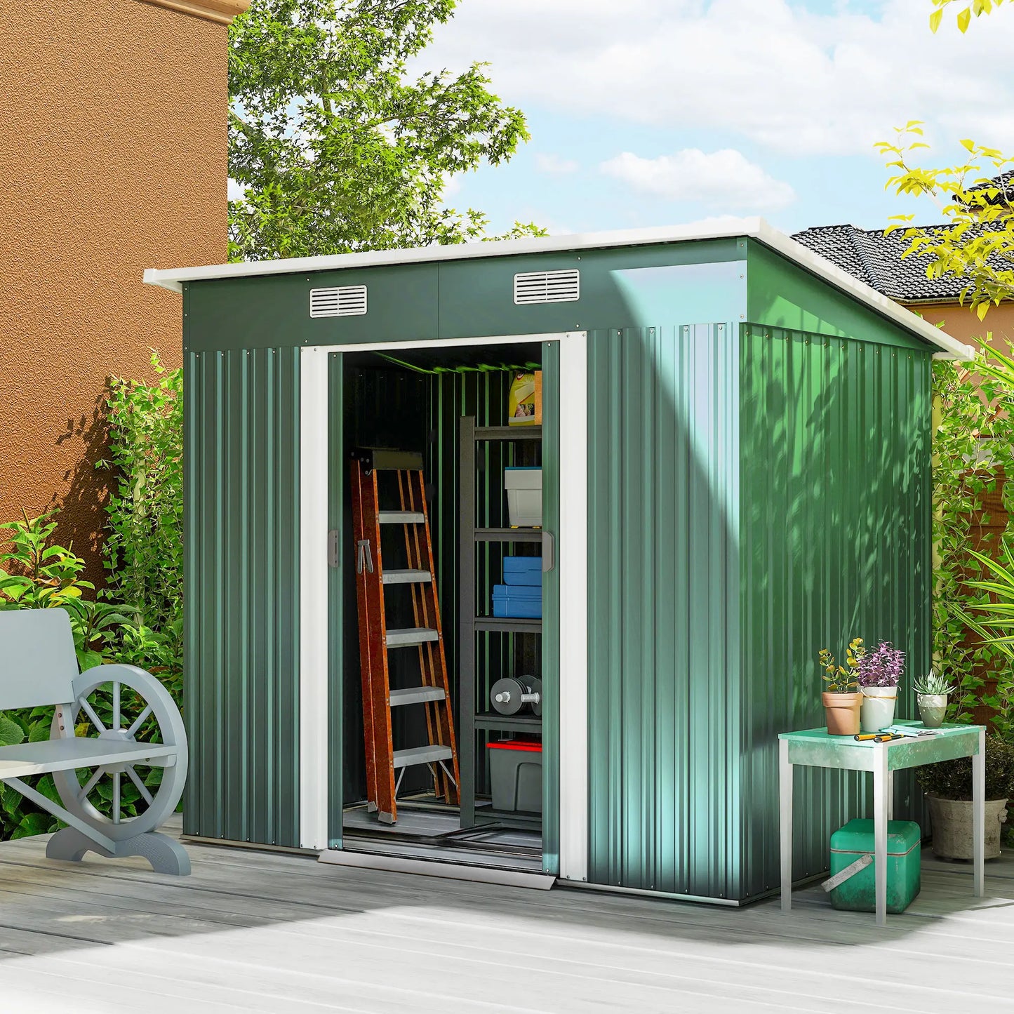 7'x 4' Metal Patio Storage Shed, Garden Tool Utility, Green Sheds at Gallery Canada