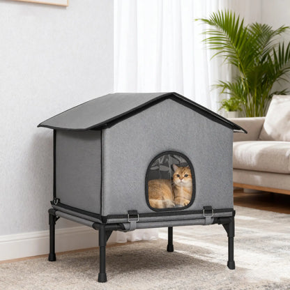 Outdoor Cat House, Waterproof Insulated Cat Kennel with Elevated Base, Foldable Feral Kitty Shelter for Kittens, Grey Cat Houses at Gallery Canada