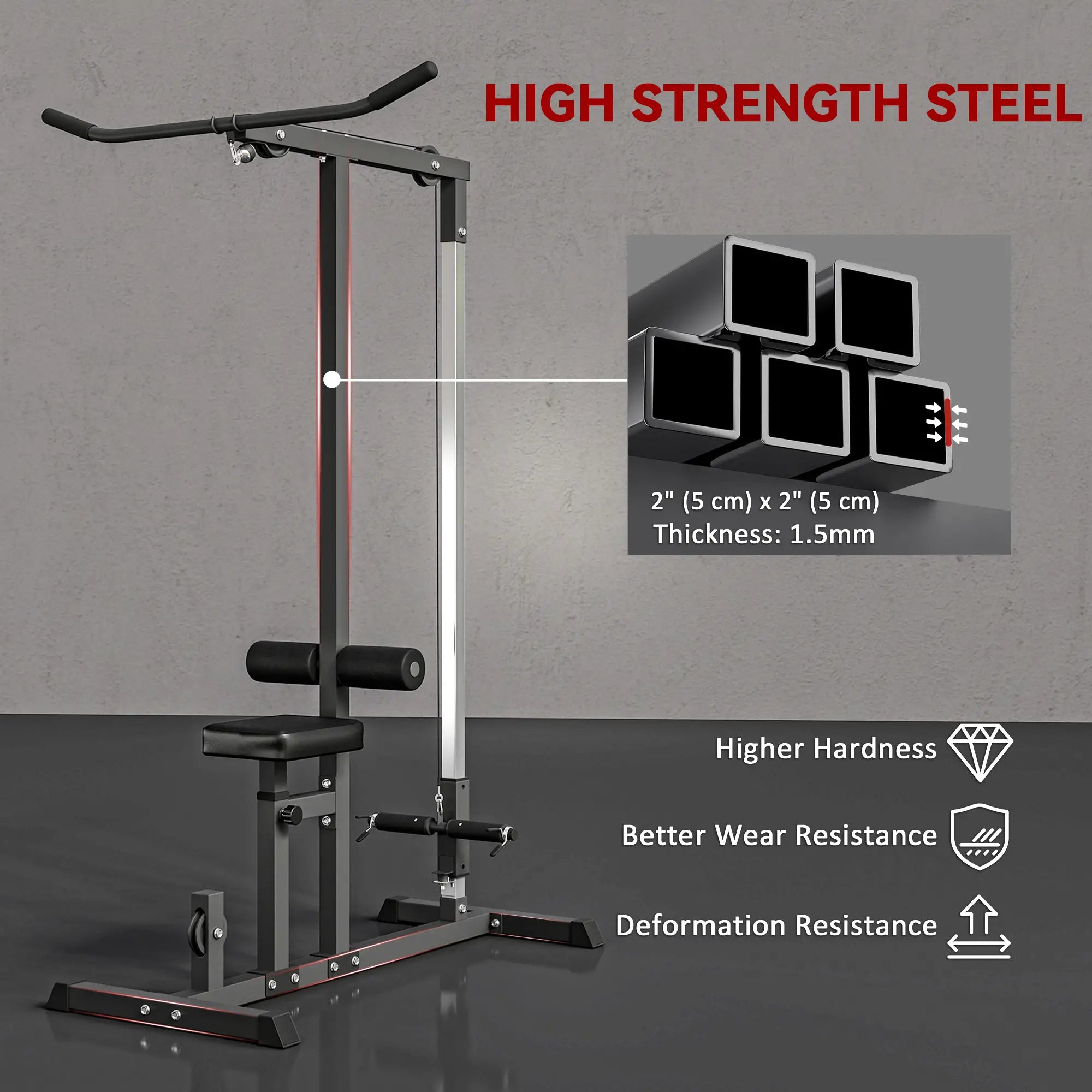 Lat Pull Down Machine, High Low Pulley Station, Adjustable Seat, Home Gym Power Towers at Gallery Canada