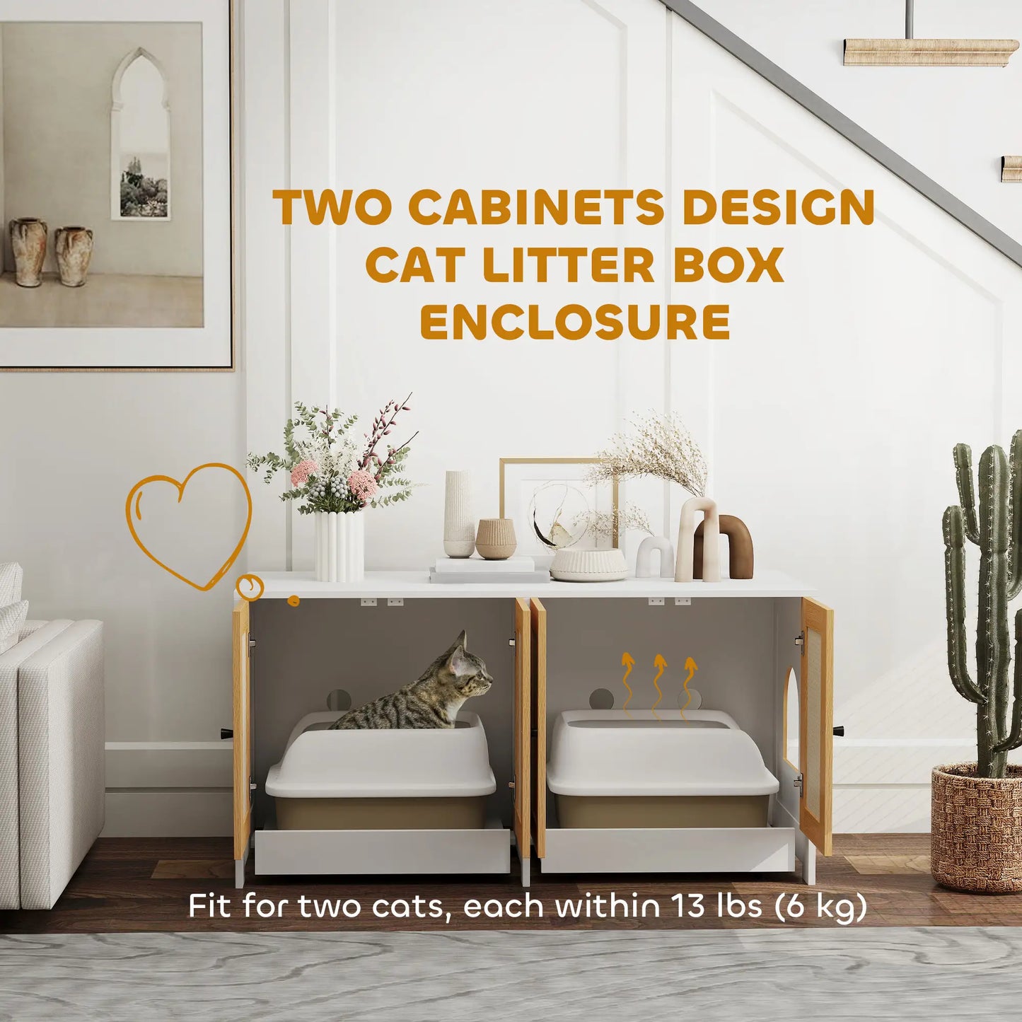 Cat Litter Box Enclosure, 2 Cabinets, Scratching Mats, White Cat Litter Box Enclosures at Gallery Canada