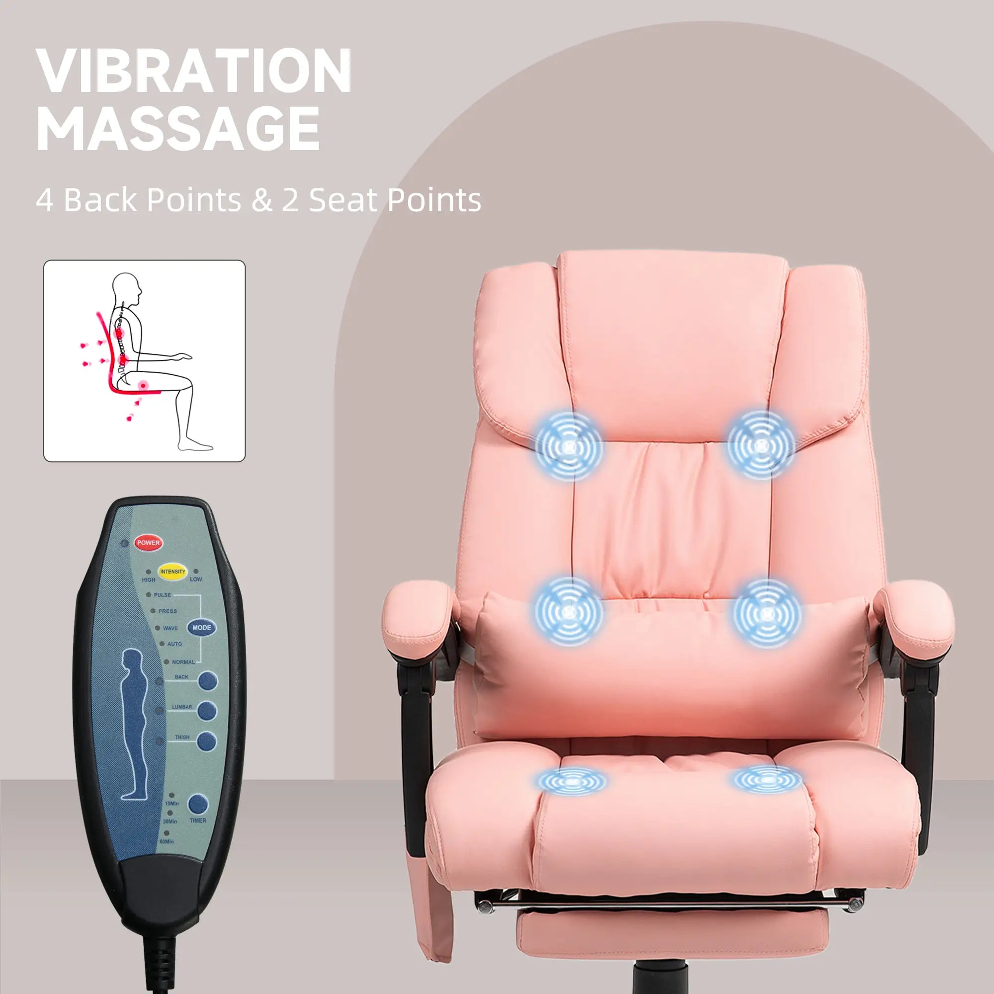6-Point Vibration Massage Chair, Adjustable Height, Retractable Footrest, Pink Massage Chairs at Gallery Canada