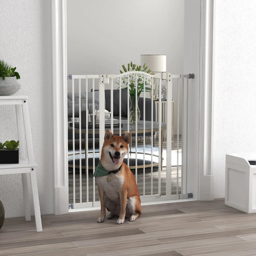 Extra Tall Dog Gate with Door, Pressure Fit, Auto Close, 29-39 Inches, White