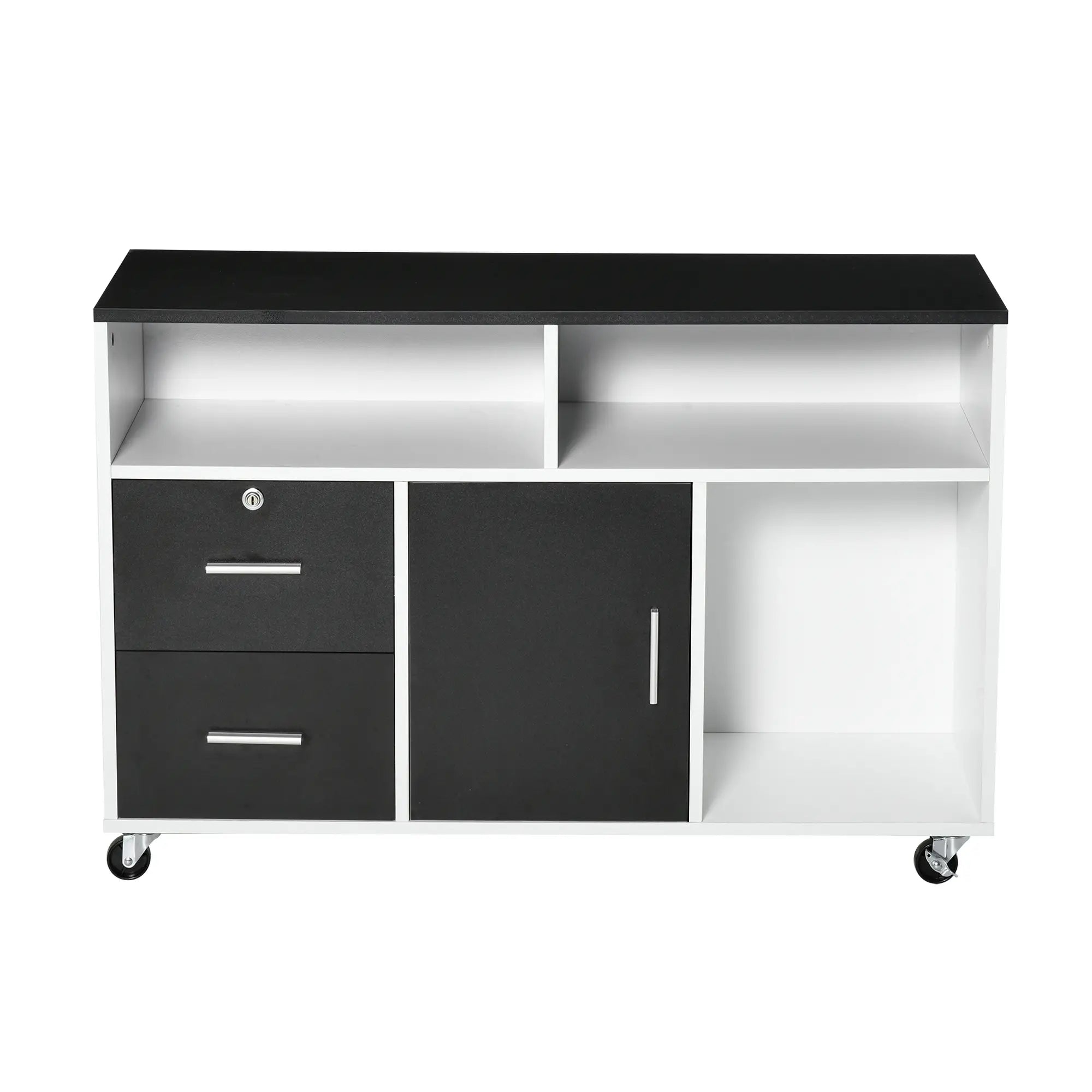 Lateral Filing Cabinet, Mobile with Wheels, Lockable Drawer, Black Office Cabinets & Cupboards at Gallery Canada