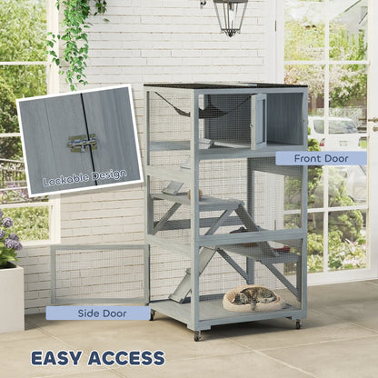 66"H Cat Enclosure On Wheels, With Hammock Platforms Ramps, Grey Outdoor Cat Enclosures at Gallery Canada