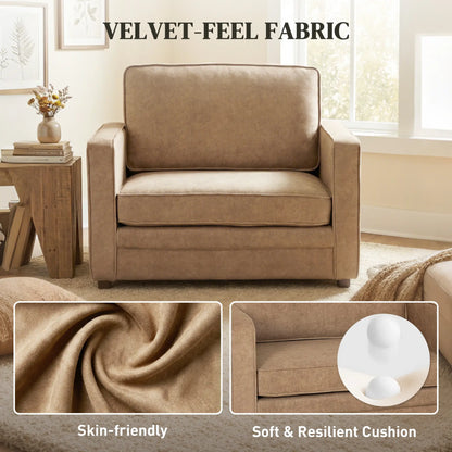 Velvet Fabric Armchair, Wide Seat, Spring Cushion, Solid Wood Legs, Brown Single Sofas at Gallery Canada