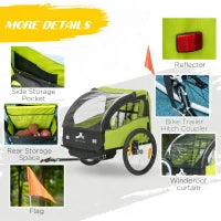 2 Seat Bike Trailer for Kids, Baby Stroller with Storage Bag, 5 Point Harness, Bicycle Trailer with 20" Wheels, Green Kids Bike Trailers at Gallery Canada