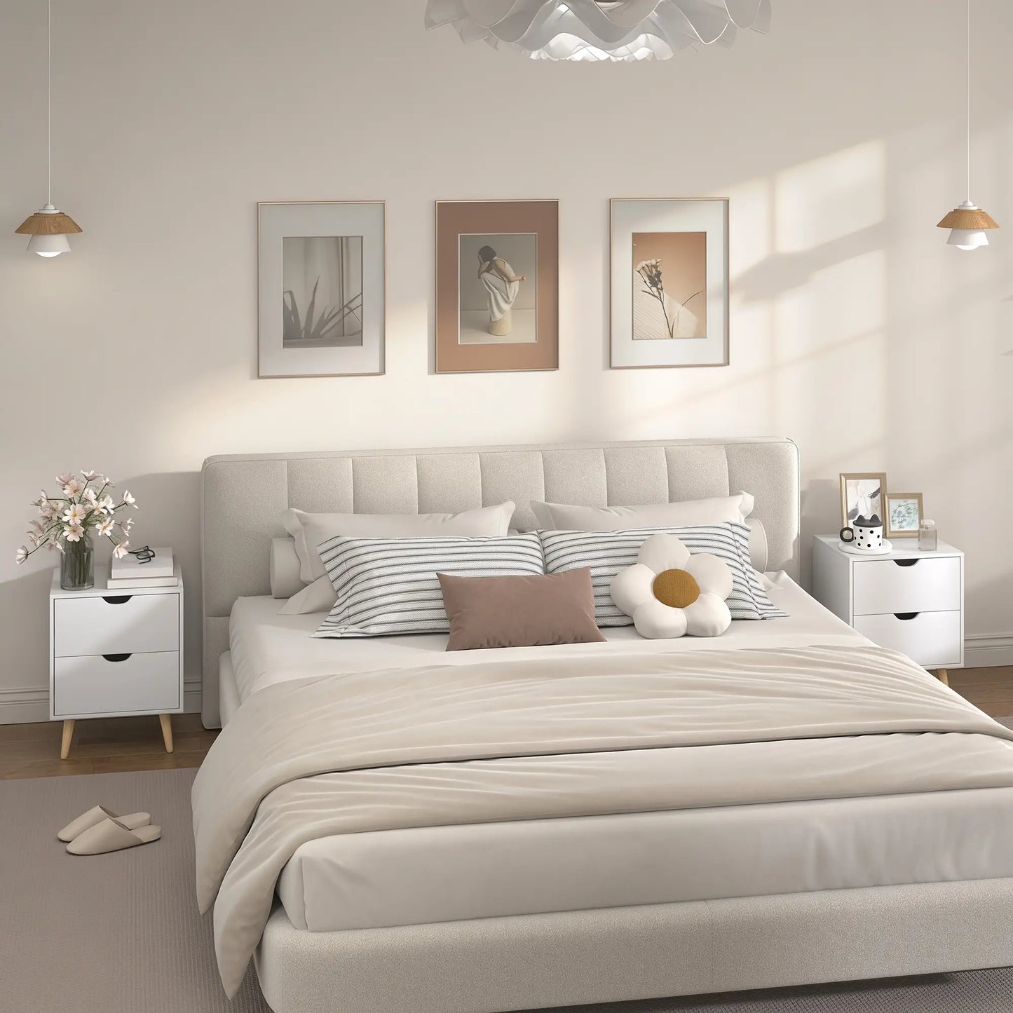 White Nightstand Set Of 2, 2 Drawers With Pine Wood Legs, White Bedside Tables at Gallery Canada