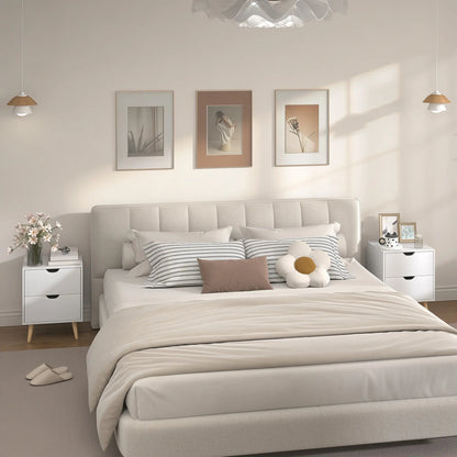 White Nightstand Set Of 2, 2 Drawers With Pine Wood Legs, White Bedside Tables at Gallery Canada