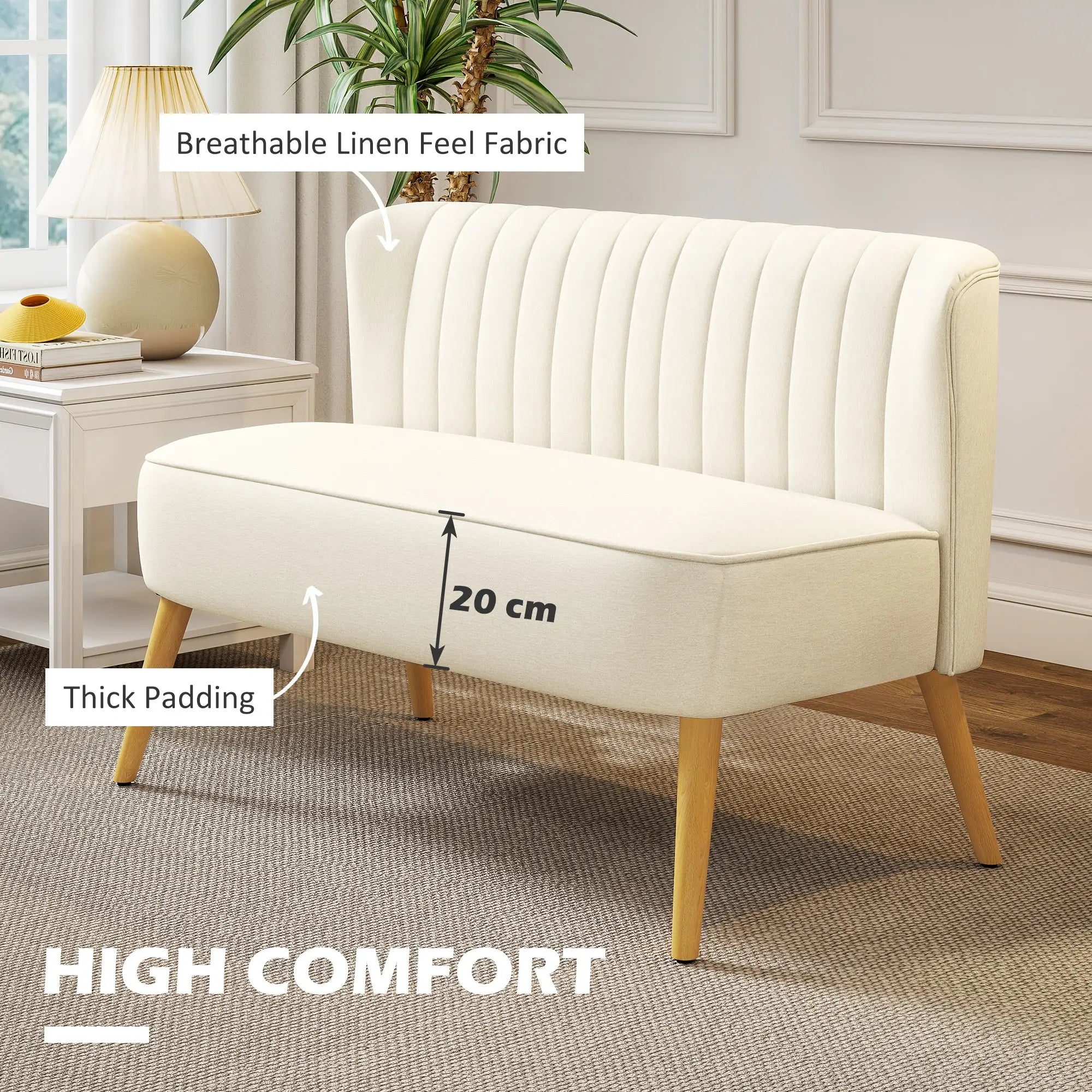 Modern 2 Seat Sofa, Upholstered Two Seater Couch, Cream White 2-Seater Sofas at Gallery Canada