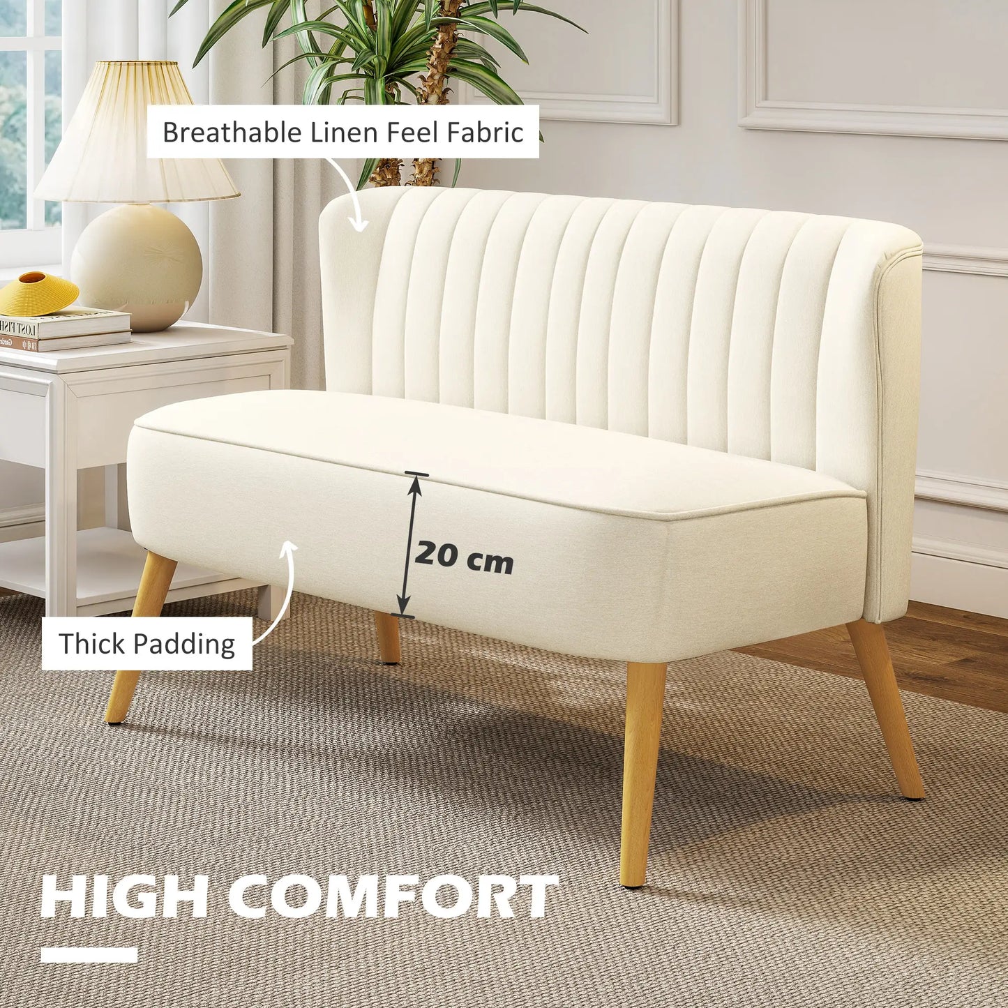 Modern 2 Seat Sofa, Upholstered Two Seater Couch, Cream White 2-Seater Sofas at Gallery Canada