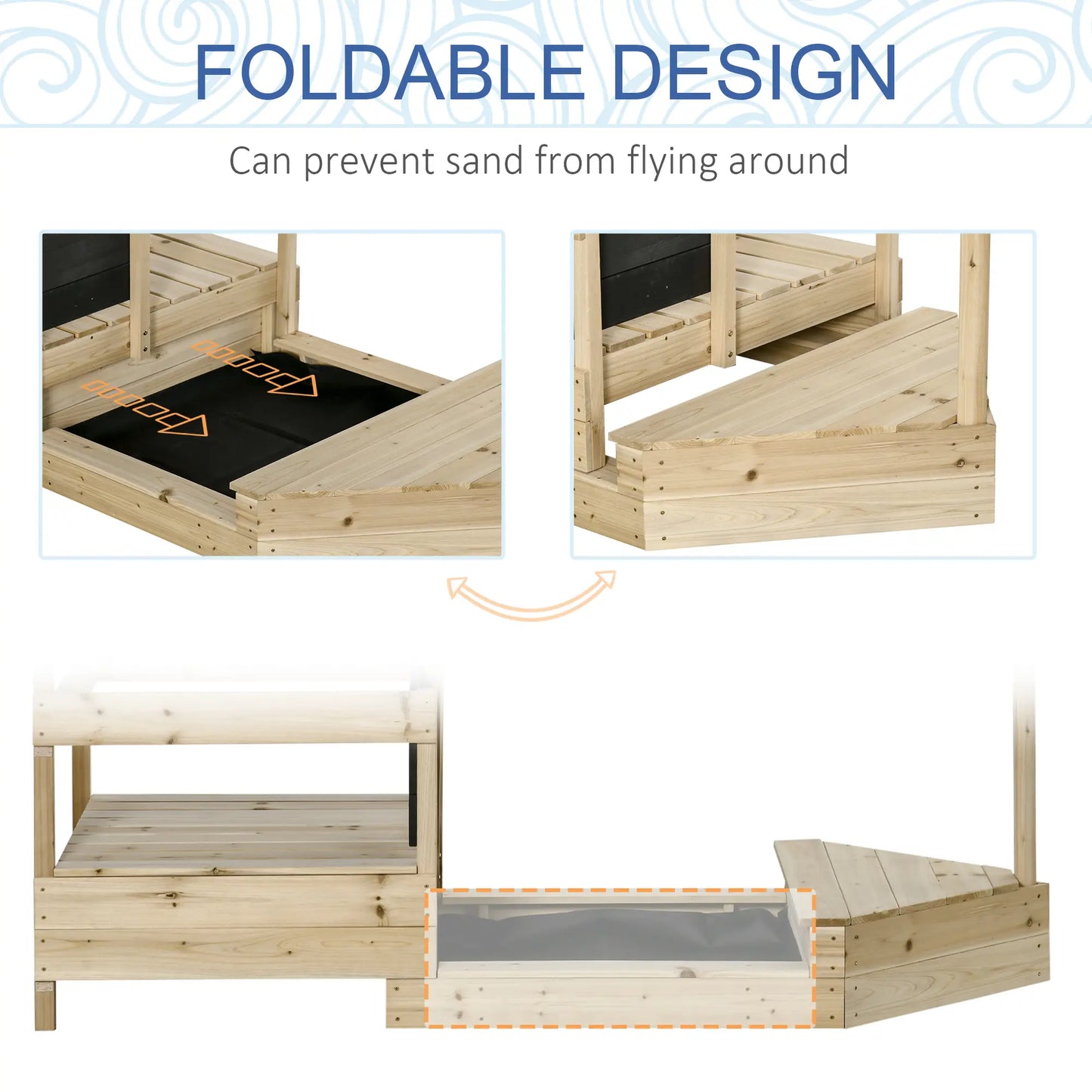 Kids Wooden Sandbox with Cover, Foldable Sandpit, Outdoor, Natural Wood Sandboxes & Accessories at Gallery Canada
