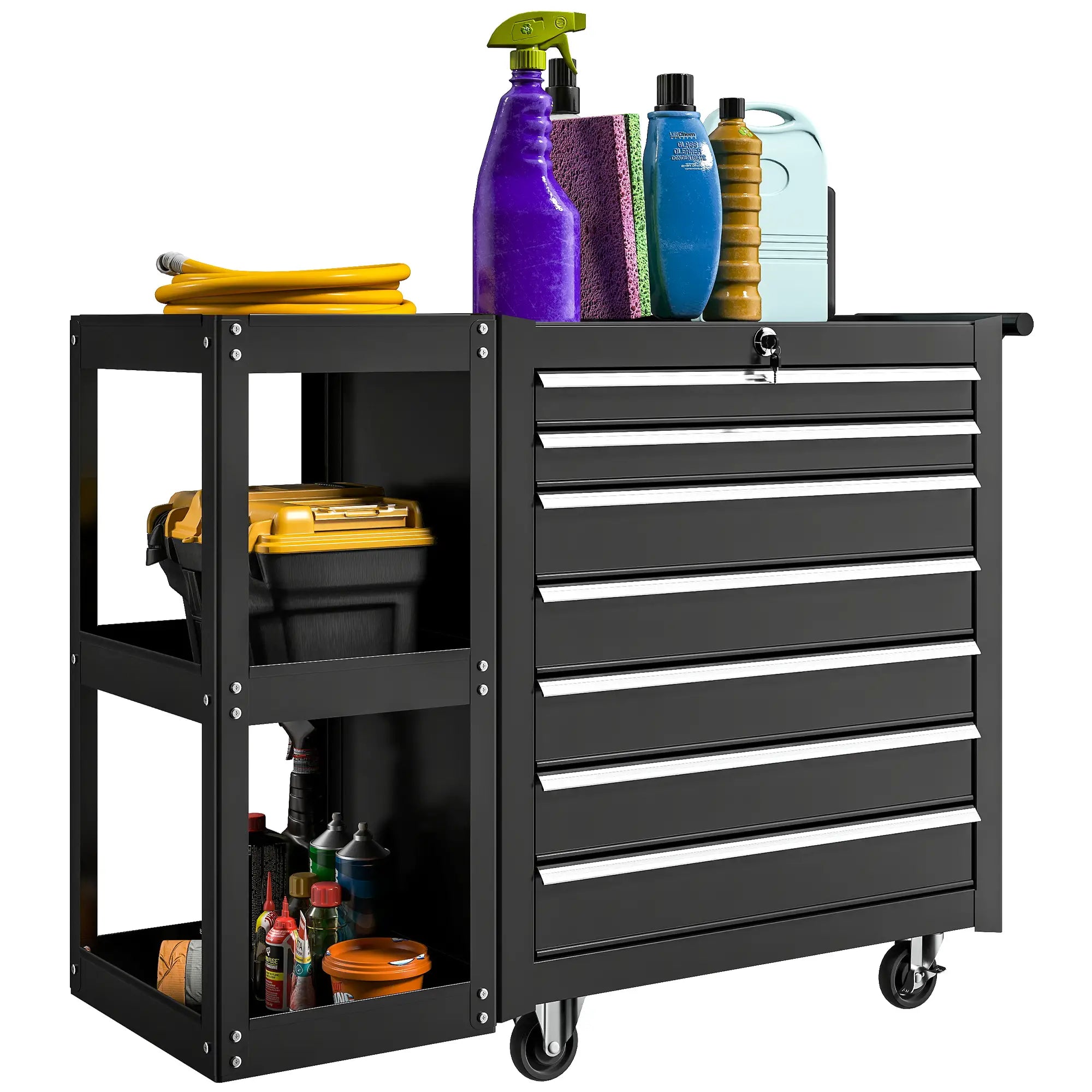 7-Drawer Rolling Tool Chest, Lockable Cabinet, Black Tool Organizers at Gallery Canada