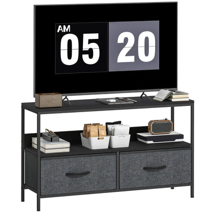 TV Stand with Charging Station, 2 Foldable Drawers, Open Shelf, 47 Inch, Black TV Stands at Gallery Canada