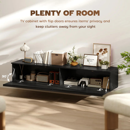 Wall Mounted TV Stand, Floating Cabinet, 70", High Gloss, Black