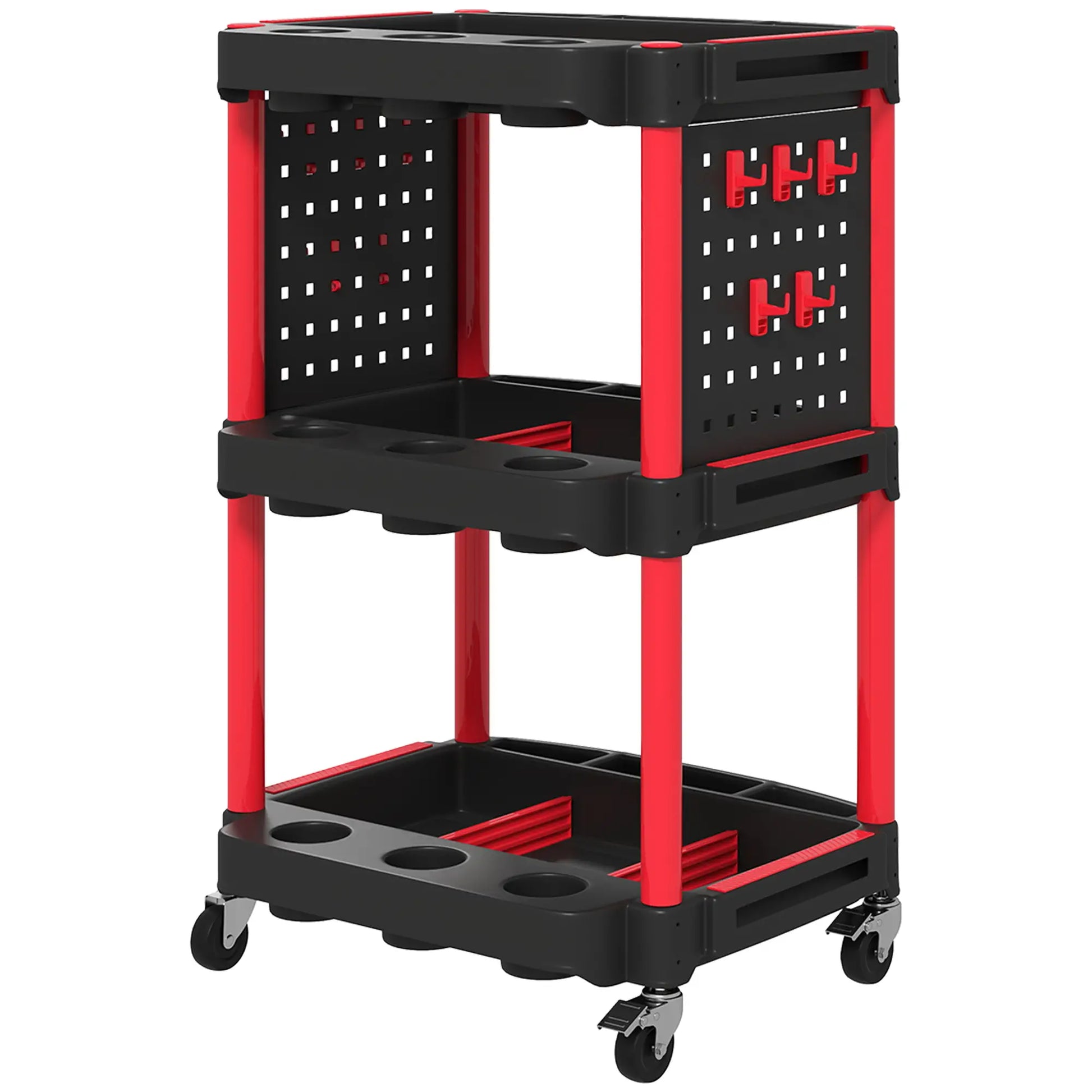 3-Tier Rolling Tool Cart, 200 LBS Capacity, Black & Red Tool Organizers Black, Red at Gallery Canada