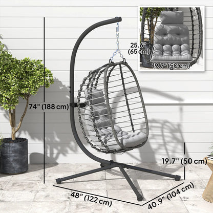 Hanging Egg Chair With Stand, Foldable Wicker Rattan Swing Chair, Light Grey Patio Chairs at Gallery Canada