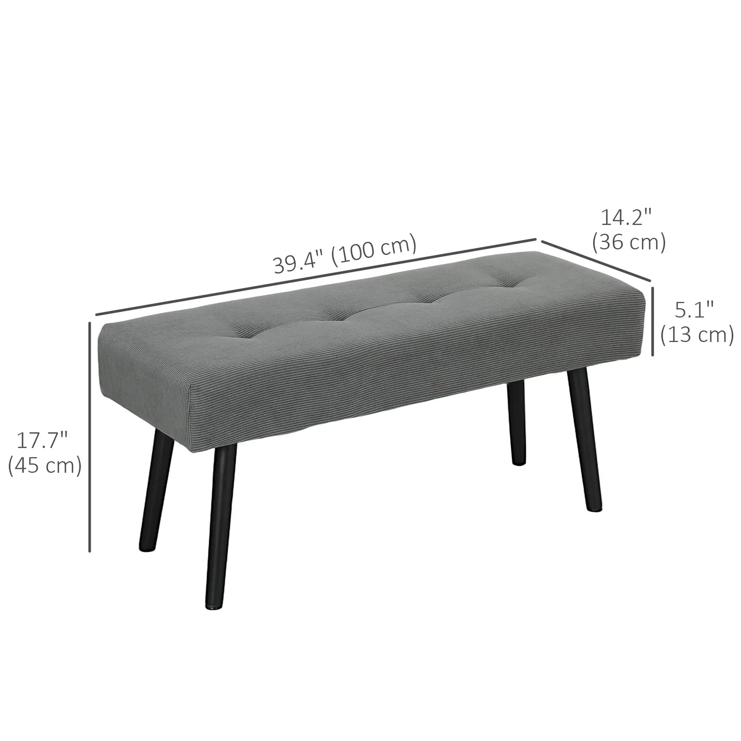 39" Upholstered Ottoman Bench, Corduroy, Padded Seat, Steel Legs, Grey Storage Ottomans & Benches at Gallery Canada