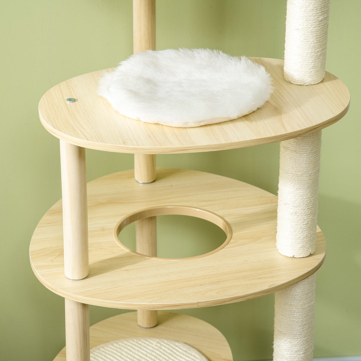 49" Cat Tree Multi-Level Kitty Tower with Scratching Post, Cat Bed, Perch, Cushion, Anti-toppling Device, Oak - Gallery Canada