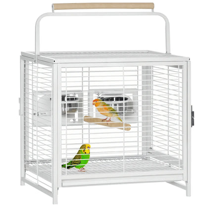 Bird Travel Carrier Cage, With Stand Perch, Stainless Steel Bowls, Pull Out Tray, White Bird Cages White at Gallery Canada