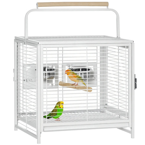 Bird Travel Carrier Cage, With Stand Perch, Stainless Steel Bowls, Pull Out Tray, White