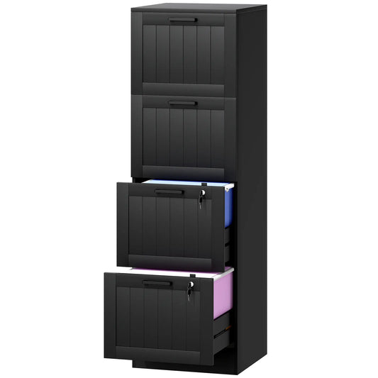 4 Drawer Filing Cabinet with Lock, Adjustable Hanging Bars, Black Office Cabinets & Cupboards Black at Gallery Canada