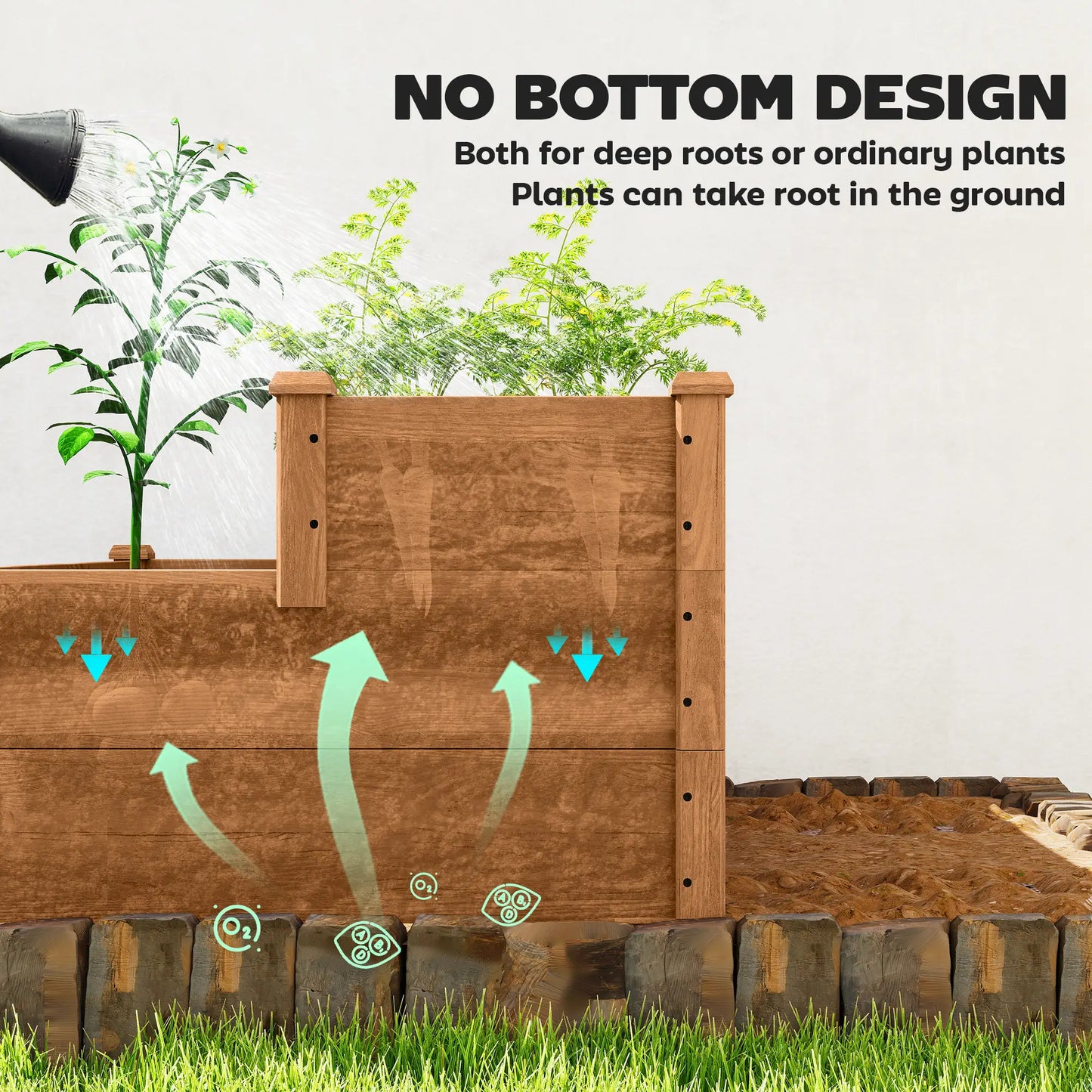 3-Tier Garden Bed Planter Box, 49"x49"x22", Brown Raised Garden Beds at Gallery Canada