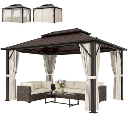 10' x 13' Hardtop Gazebo, UPF30+ Polycarbonate Roof, Aluminum Frame, Beige Gazebos Beige at Gallery Canada