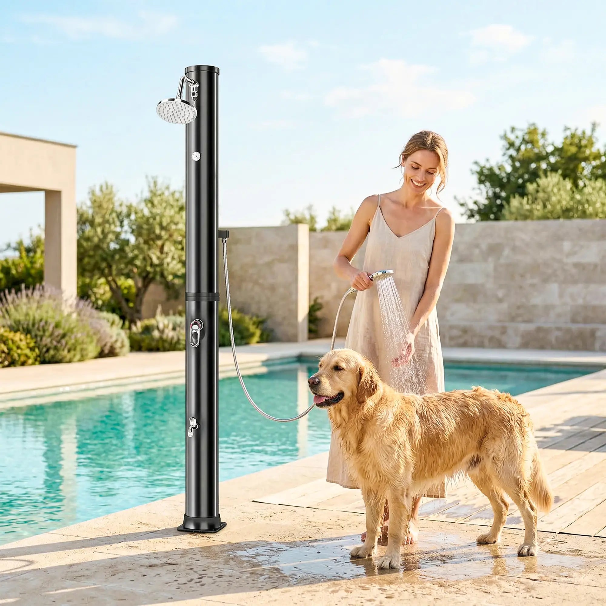 10.6 Gal Solar Heated Outdoor Shower, 7.2 FT, 2 Shower Heads Outdoor Swimming Pools & Hot Tubs at Gallery Canada
