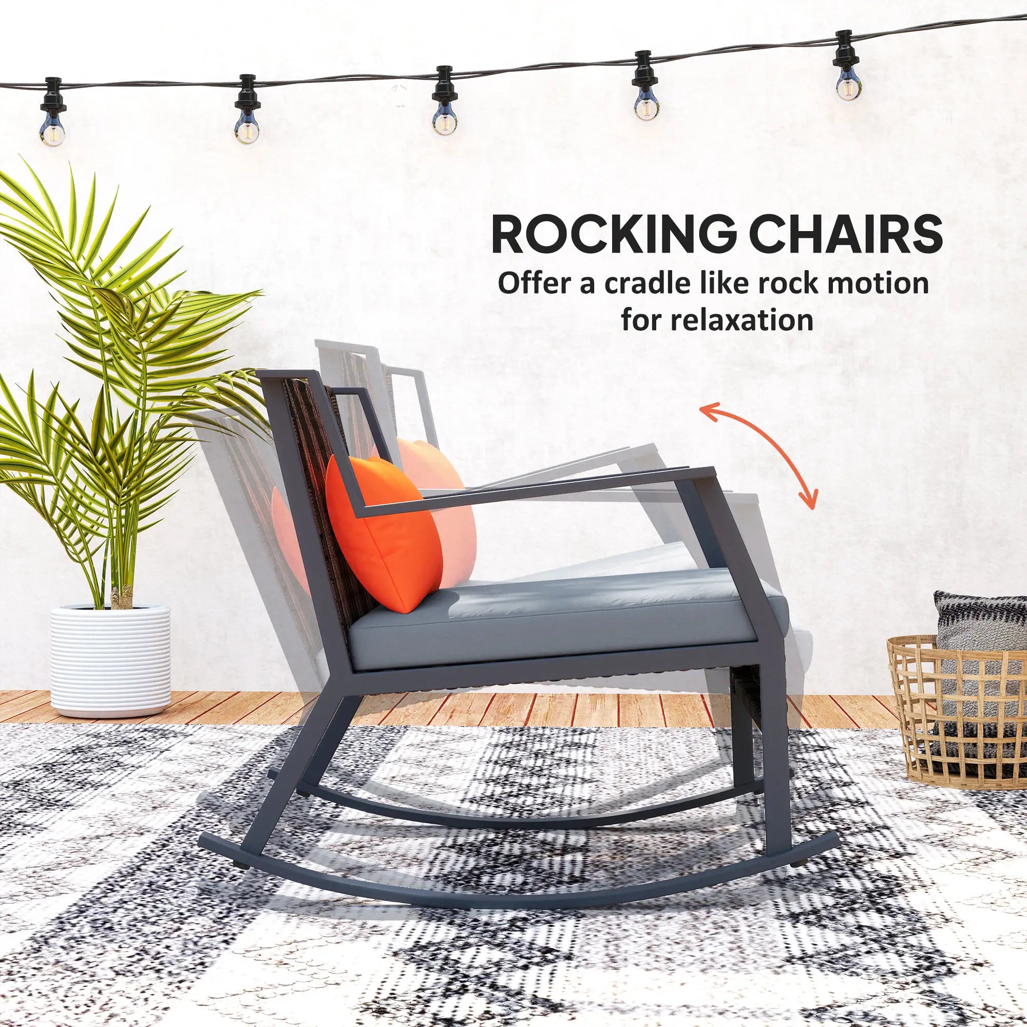 3 Pc Rocking Bistro Set, Wicker Patio Furniture with Cushions, Glass Table, Grey Outdoor Rocking Chairs at Gallery Canada