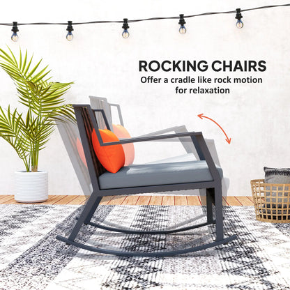 3 Pc Rocking Bistro Set, Wicker Patio Furniture with Cushions, Glass Table, Grey Outdoor Rocking Chairs at Gallery Canada