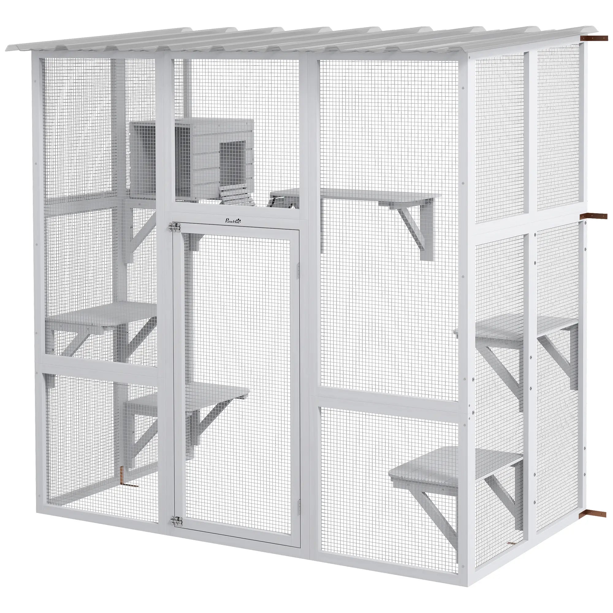 Outdoor Cat Enclosure, Window Box, Weatherproof Roof, Bridge, Resting Box, Platforms, for 2 Kittens, White Outdoor Cat Enclosures White at Gallery Canada