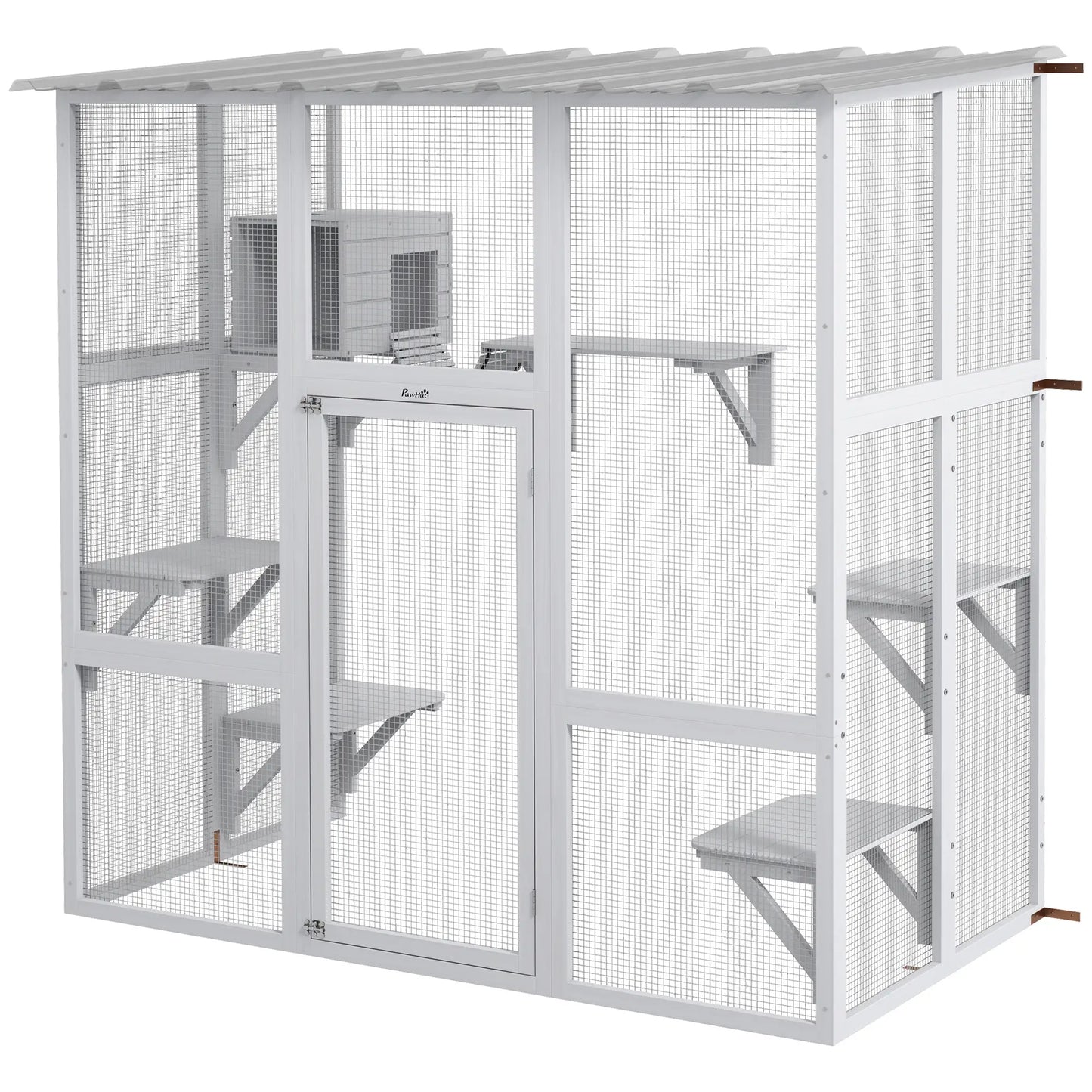 Outdoor Cat Enclosure, Window Box, Weatherproof Roof, Bridge, Resting Box, Platforms, for 2 Kittens, White Outdoor Cat Enclosures White at Gallery Canada