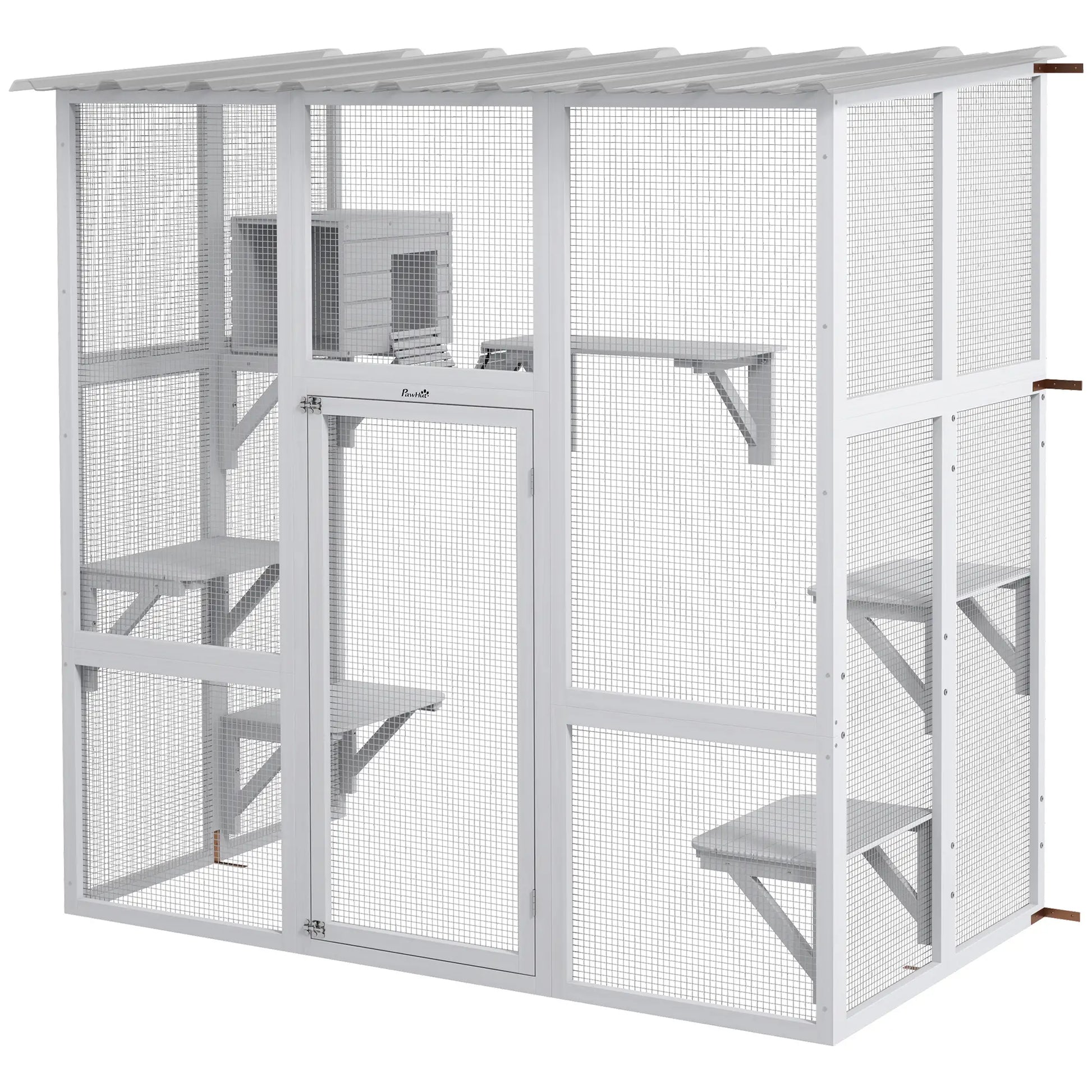 Outdoor Cat Enclosure, Window Box, Weatherproof Roof, Bridge, Resting Box, Platforms, for 2 Kittens, White Outdoor Cat Enclosures White at Gallery Canada