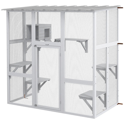 Outdoor Cat Enclosure, Window Box, Weatherproof Roof, Bridge, Resting Box, Platforms, for 2 Kittens, White Outdoor Cat Enclosures White at Gallery Canada