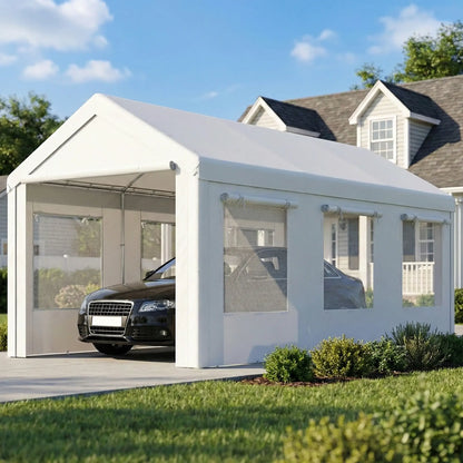 10' x 20' Heavy Duty Carport, Adjustable Garage Canopy Tent, White Car Shelters at Gallery Canada