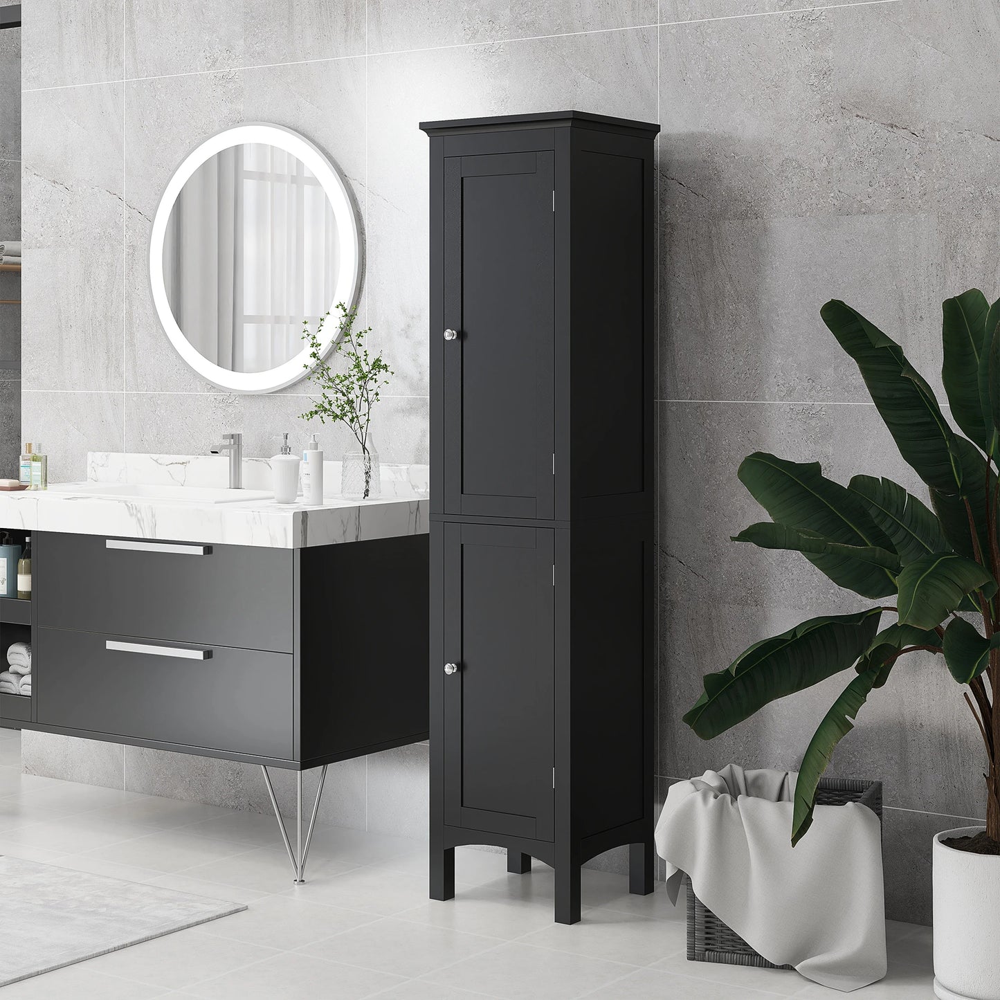 Tall Bathroom Cabinet, Freestanding Storage Organizer, 15" x 13" x 63", Black Bathroom Cabinets at Gallery Canada