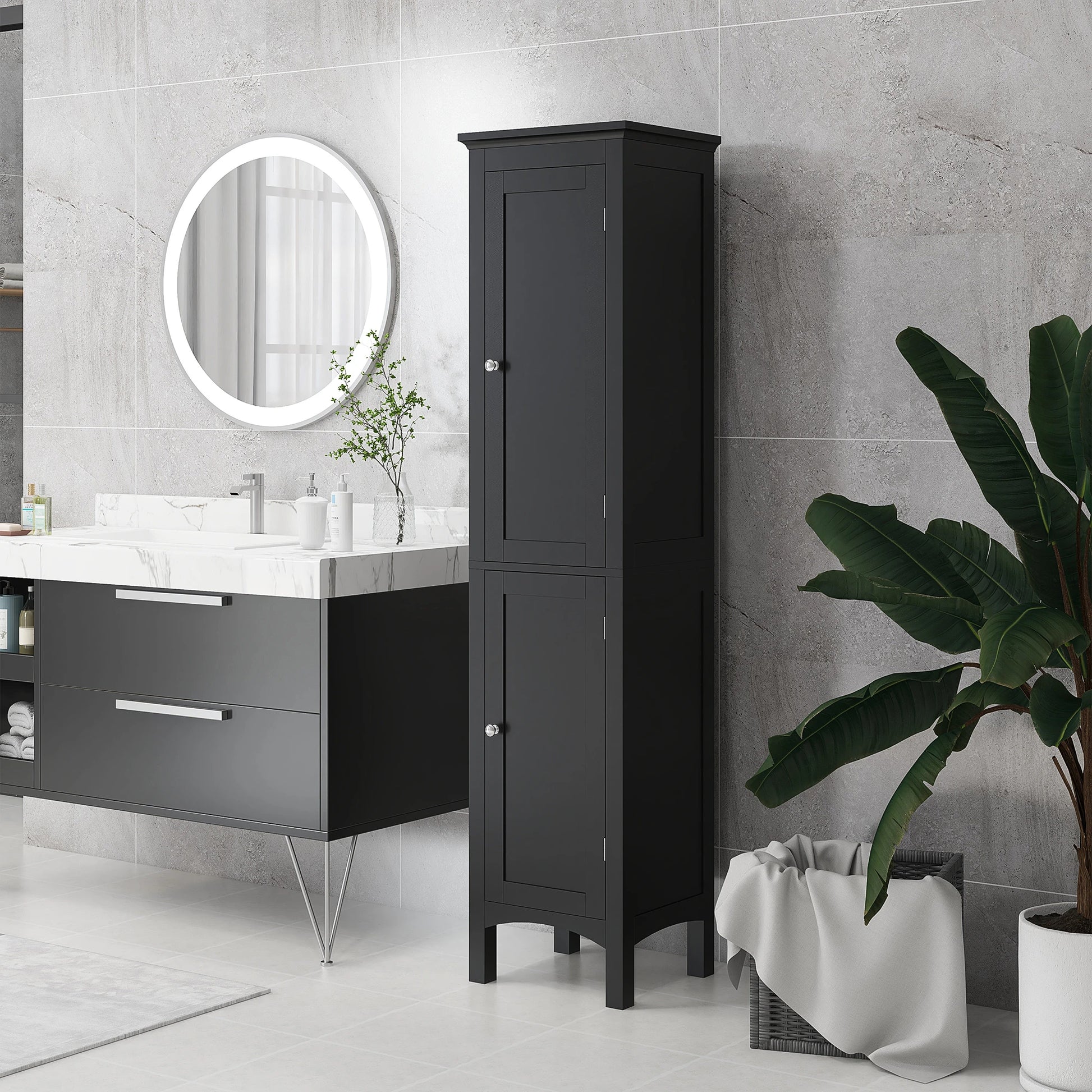 Tall Bathroom Cabinet, Freestanding Storage Organizer, 15" x 13" x 63", Black Bathroom Cabinets at Gallery Canada