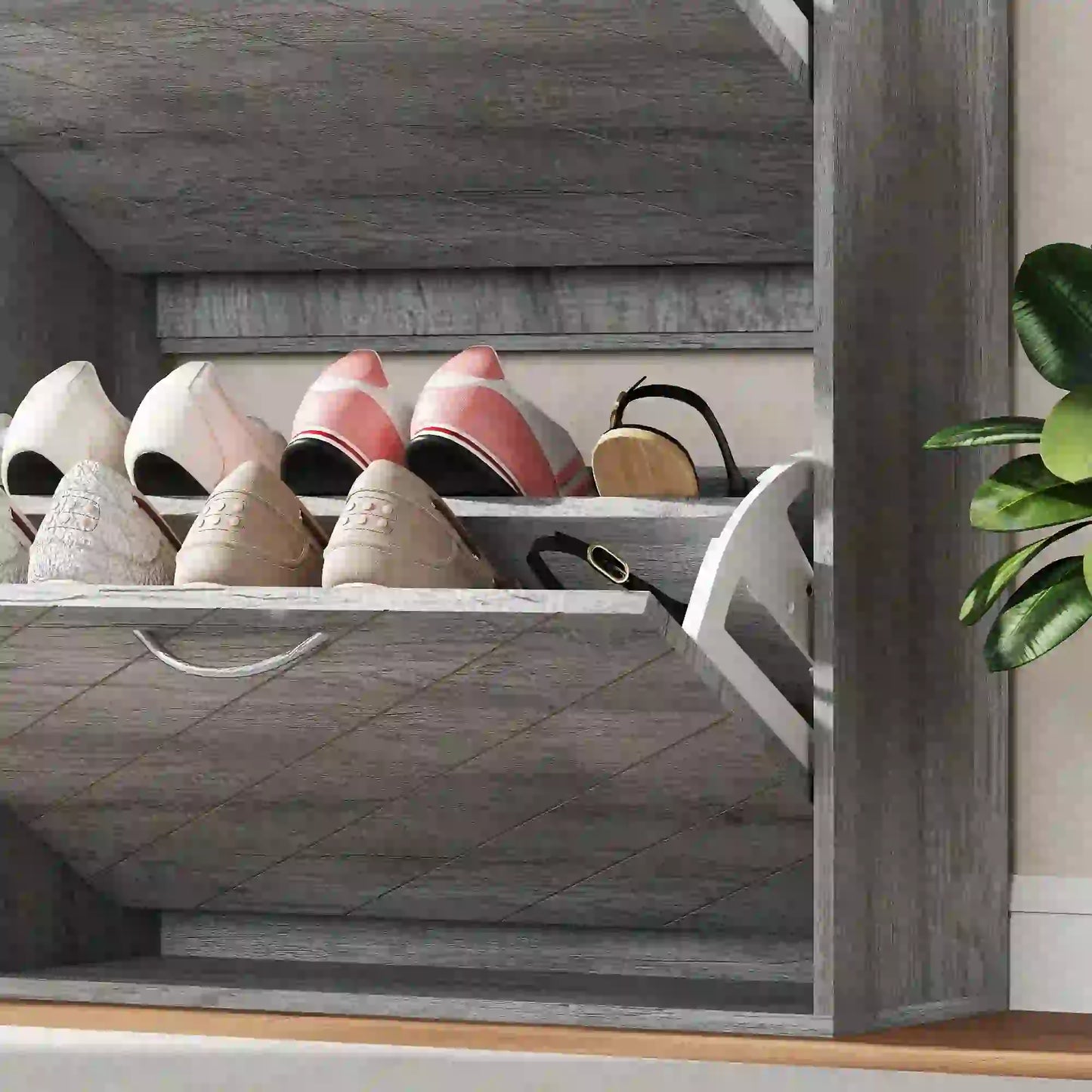 Shoe Storage Cabinet, 4 Flip Drawers, Narrow Slim, 12 Pair Organizer, Grey Shoe Storage Cabinets & Racks at Gallery Canada
