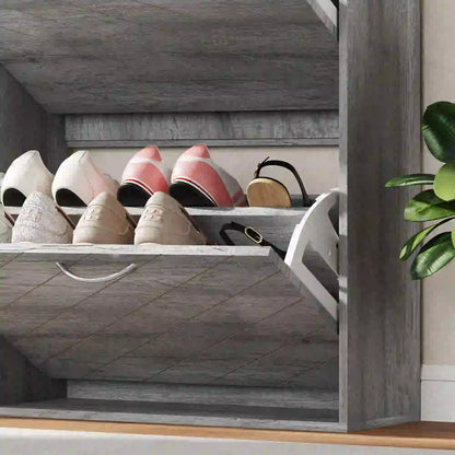 Shoe Storage Cabinet, 4 Flip Drawers, Narrow Slim, 12 Pair Organizer, Grey Shoe Storage Cabinets & Racks at Gallery Canada