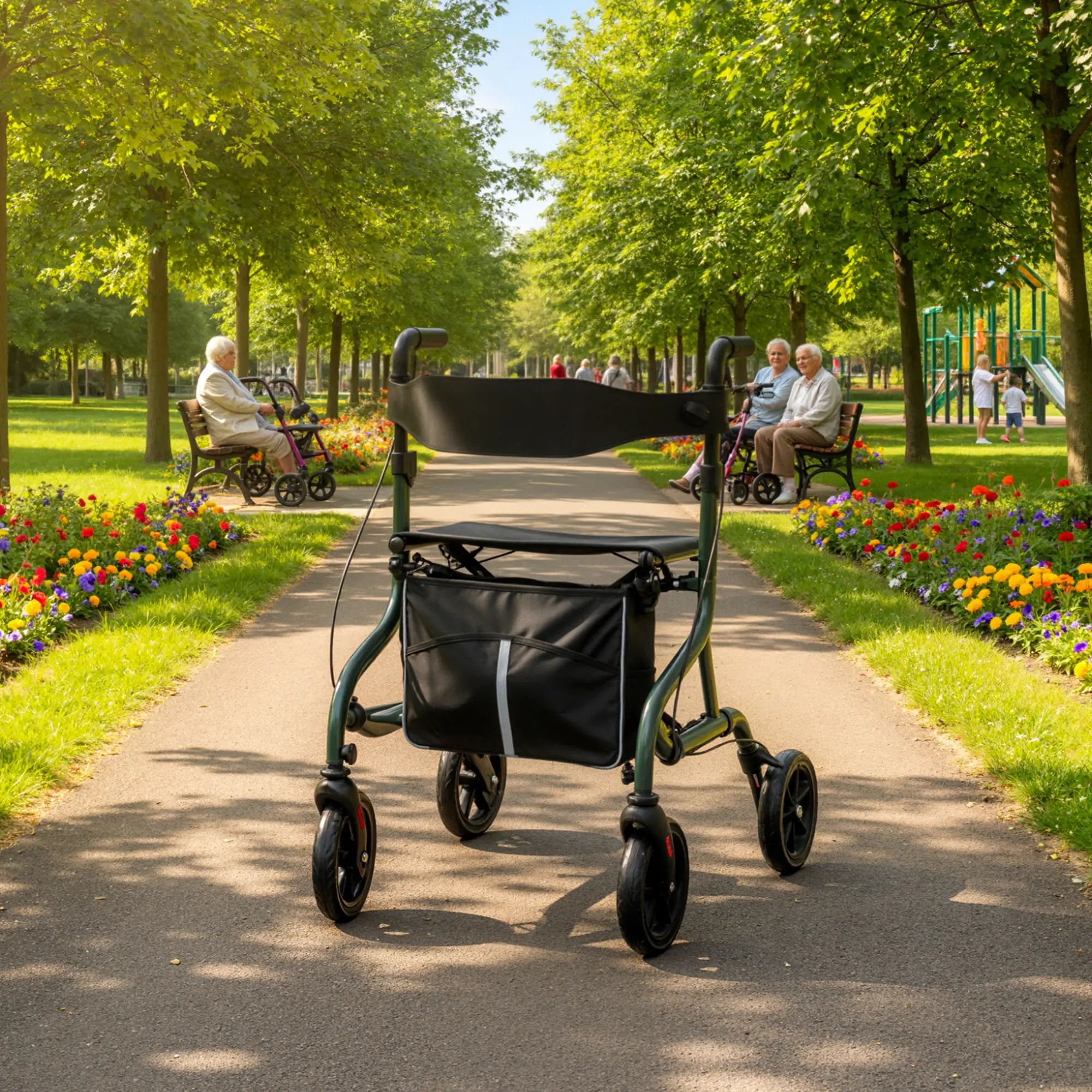 Foldable Rollator Walker With Seat, Adjustable Handles, Green Knee Walker & Wheelchair Ramps at Gallery Canada