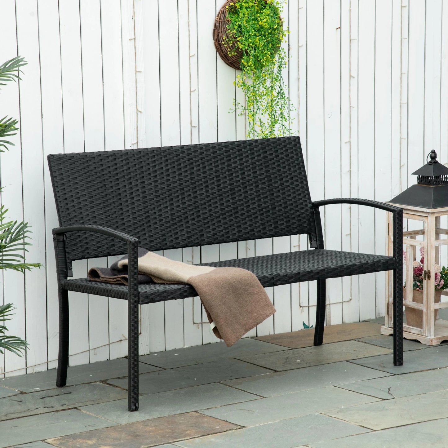Rattan Wicker Loveseat, Garden Bench, Hand Woven, Portable, Black Patio Chairs at Gallery Canada