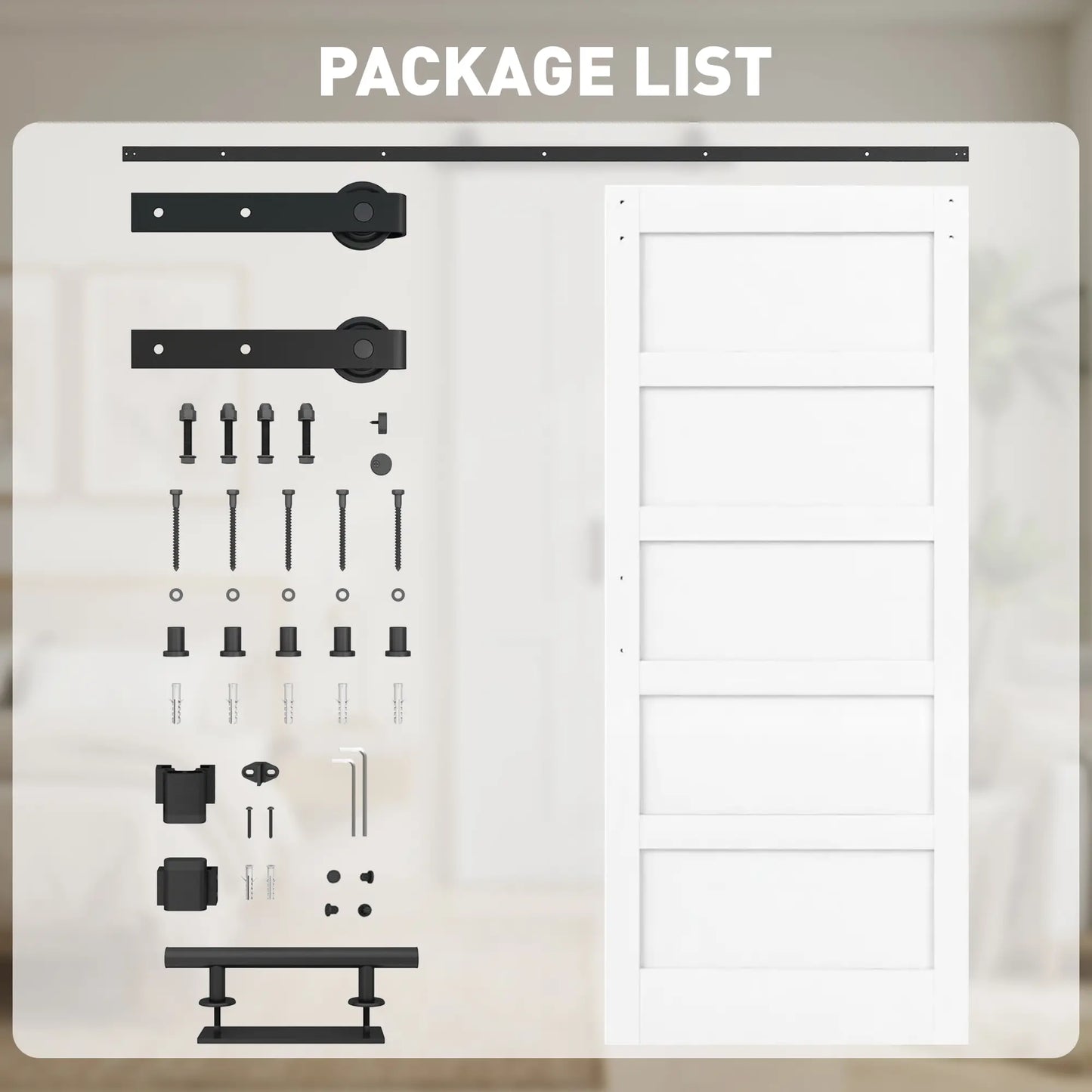 36"x84" Sliding Barn Door With Hardware Kit, White Wood Grain, White Door Hardware at Gallery Canada