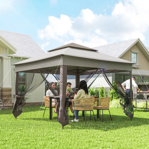 11' x 11' Pop Up Canopy, 2-Tier Soft Top Shelter Tent With Netting, Mixed Grey