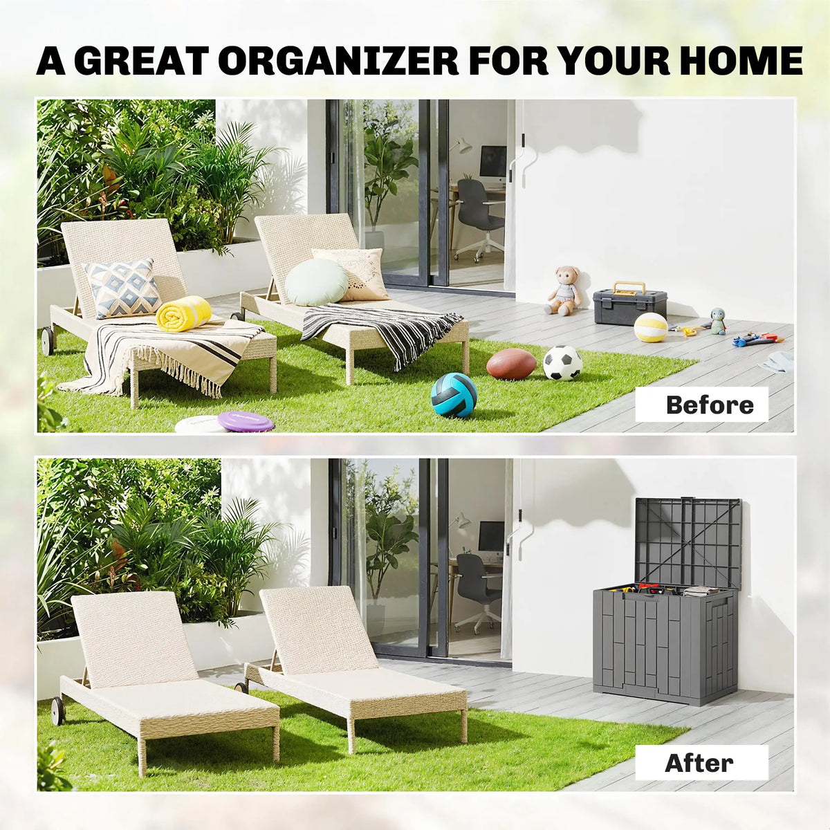30 Gallon Resin Deck Box, Lockable Outdoor Storage, Splash And UV Resistant Patio Storage Boxes at Gallery Canada