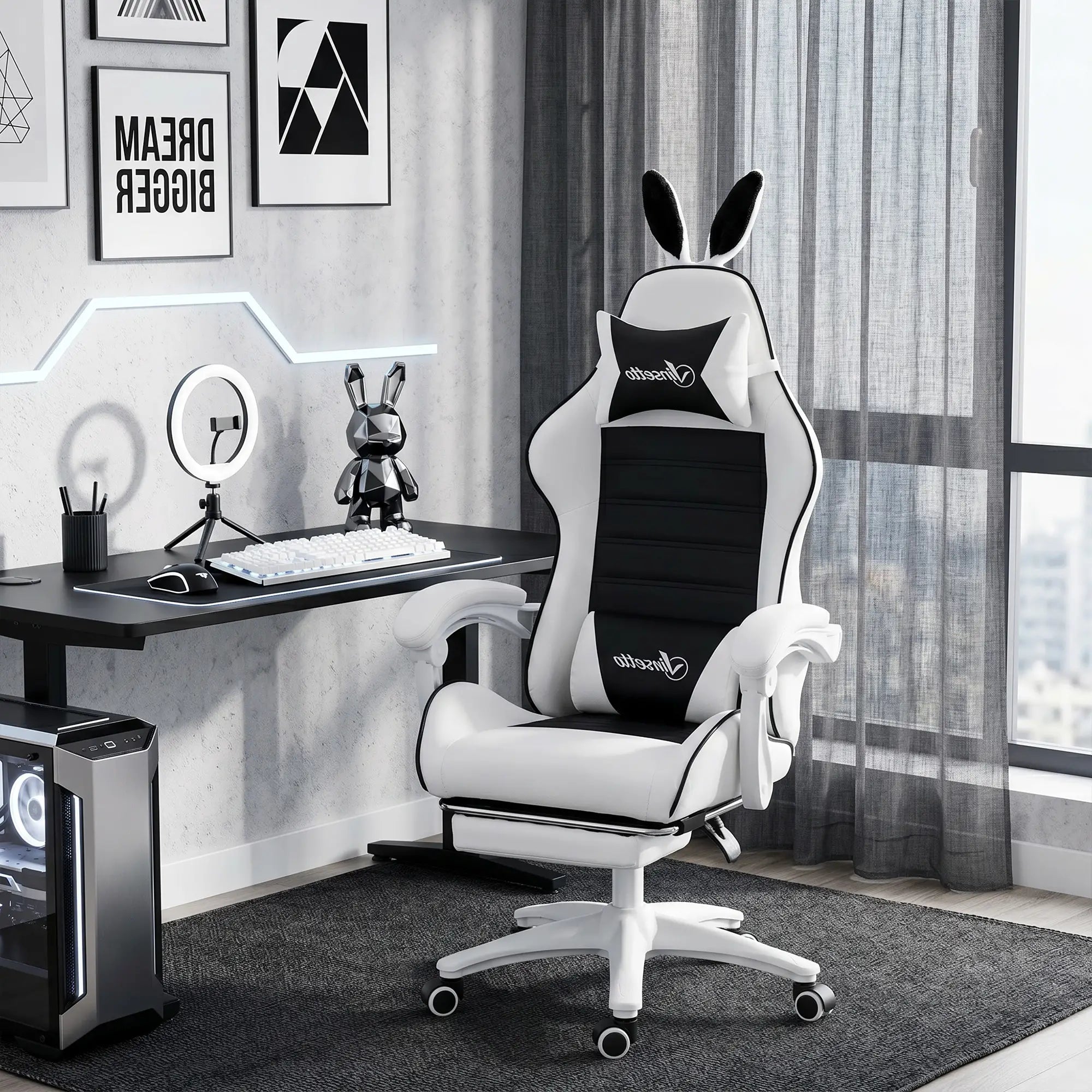 Racing Gamer Chair, PU Leather with Footrest, Headrest, Lumbar Support, Black Video Game Chairs at Gallery Canada