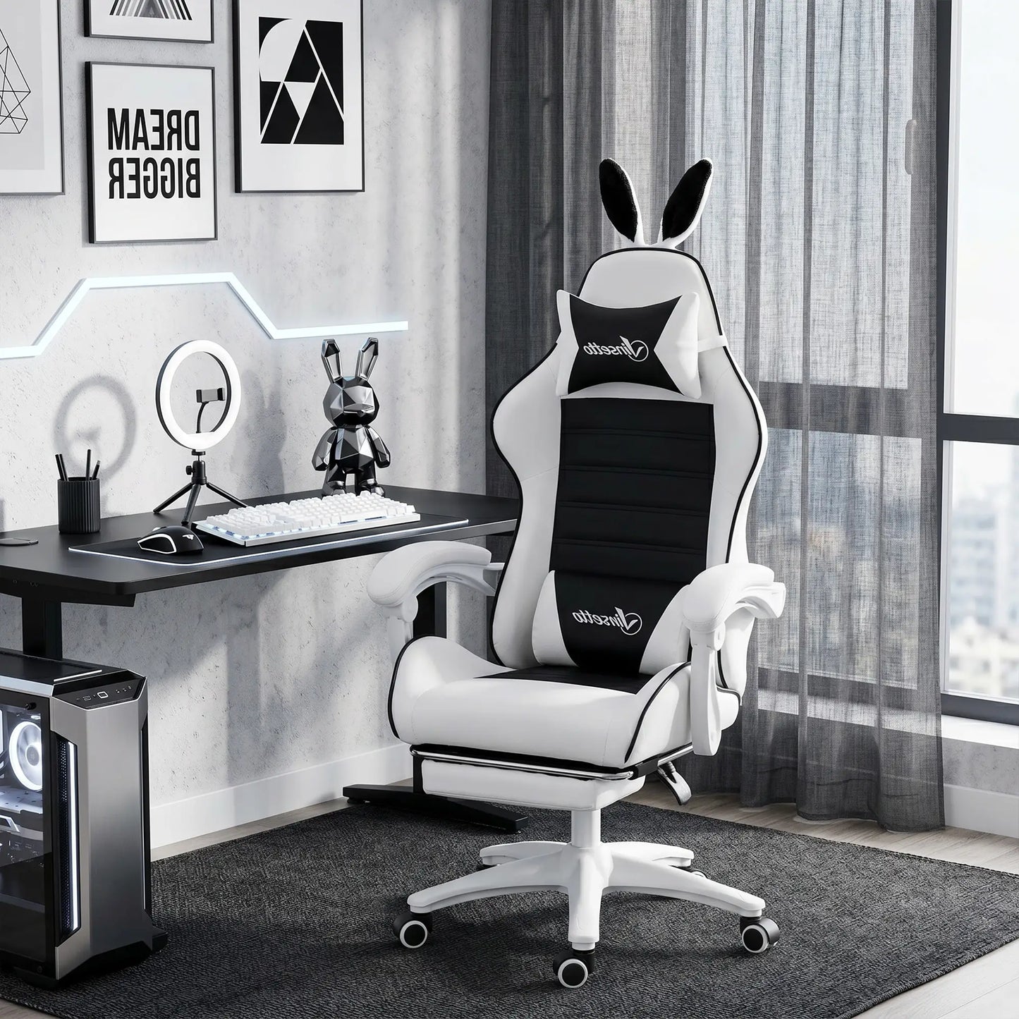 Racing Gamer Chair, PU Leather with Footrest, Headrest, Lumbar Support, Black Video Game Chairs at Gallery Canada